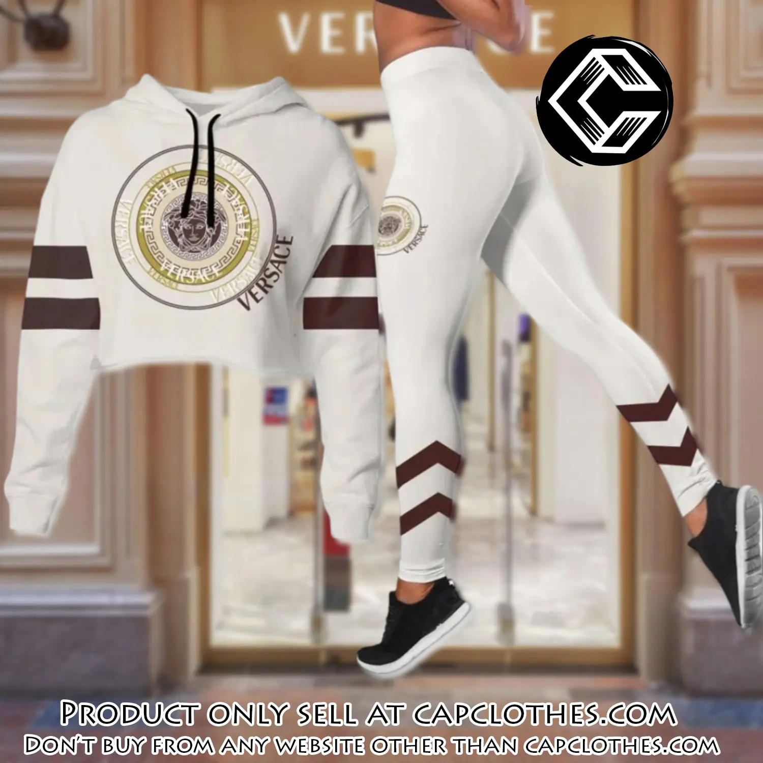 Versace medusa white luxury brand clothes leggings and crop top set for women cc5220480